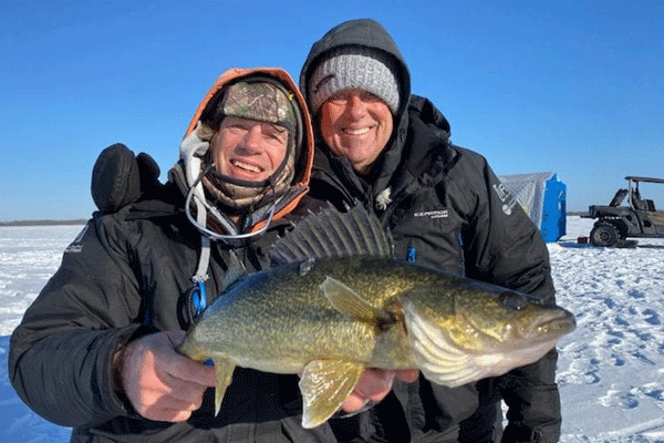 Ice fishing walleye.