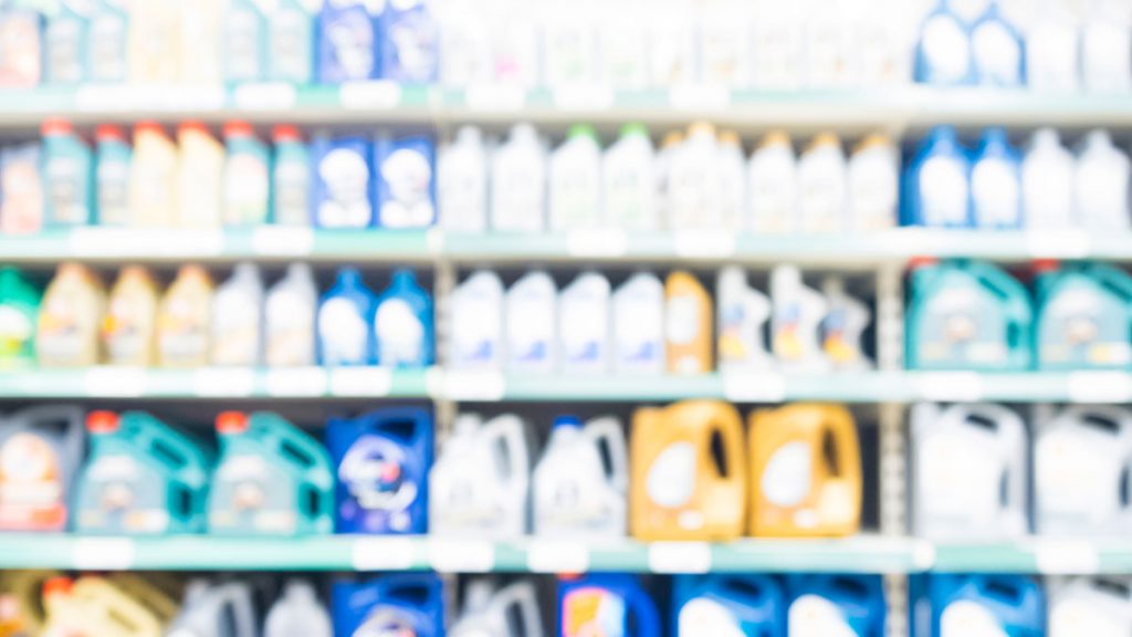 Oil bottles on a retail shelf