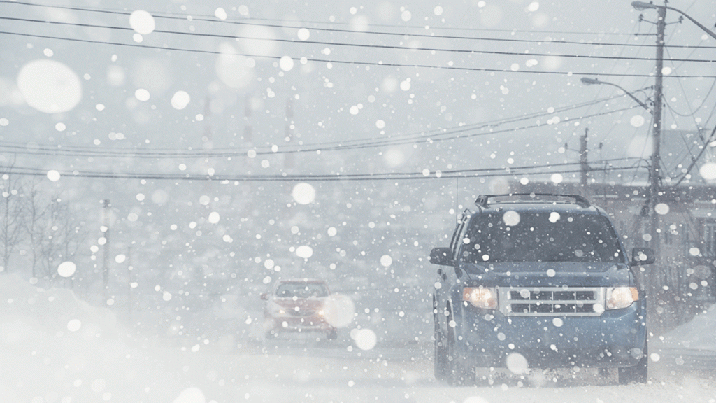 Car driving in winter