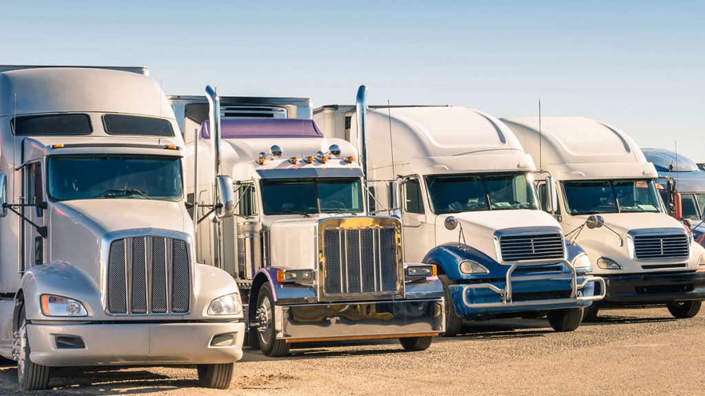 Semi trucks lined up