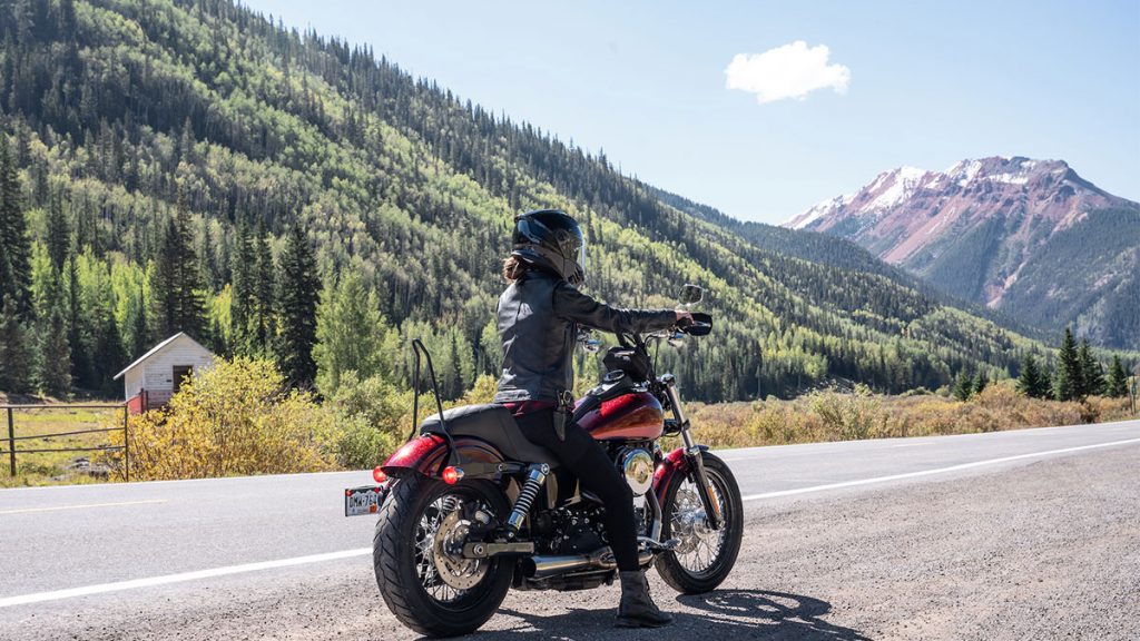 V-twin motorcycle alongside highway